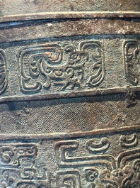 A large Chinese archaistic bronze wine vessel, 'you 卣', Ming