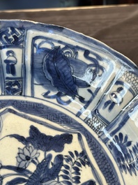 A Chinese blue and white kraak porcelain dish with geese near the water, Wanli