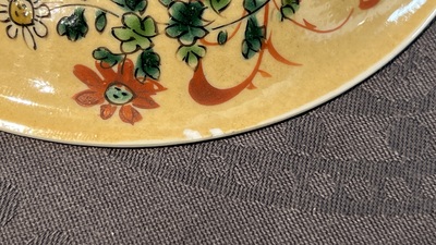 Two pairs of Chinese famille verte cups and saucers, Kangxi