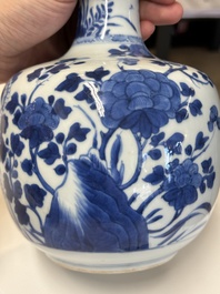A Chinese blue and white bottle-shaped huqqa base with floral design for the Islamic market, Kangxi