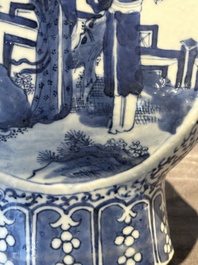 A pair of Chinese blue and white moonflasks or 'bianhu', Kangxi mark, 19th C.