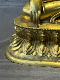 A rare Chinese gilt bronze Buddha Shakyamuni, 18th C.