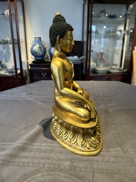 A rare Chinese gilt bronze Buddha Shakyamuni, 18th C.