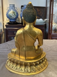 A rare Chinese gilt bronze Buddha Shakyamuni, 18th C.