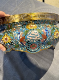 A pair of Chinese cloisonn&eacute; censers with covers and stands, 19/20th C.