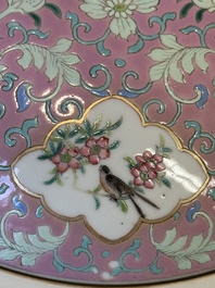 A Chinese iron-red-decorated covered bowl and a famille rose covered bowl, 19th C.