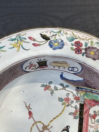 A pair of Chinese Canton enamel 'Fengyiting 鳳儀亭' plates, Yongzheng