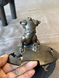 A fine Chinese bronze censer and cover with a Buddhist lion, 'ding 鼎', Xuande Mark, Ming