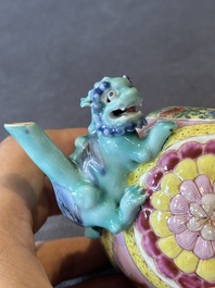 A Chinese famille rose 'Buddhist lion' teapot and cover, Yongzheng