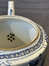 A Chinese blue and white teapot depicting the Whampoa Pagoda and the Pearl River, Qianlong