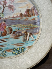A Chinese famille rose Meissen-style plate and a monogrammed Canton famille rose plate, Qianlong