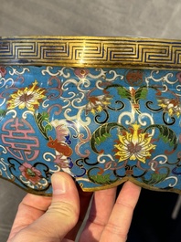 A pair of Chinese cloisonn&eacute; censers with covers and stands, 19/20th C.
