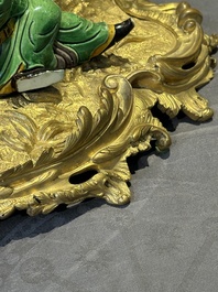 A French ormolu inkwell inset with Chinese verte biscuit porcelain, 19th C. and Kangxi