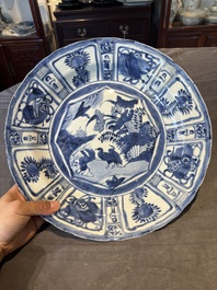 A Chinese blue and white kraak porcelain dish with geese near the water, Wanli