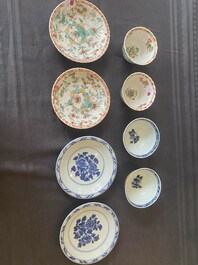 Two pairs of Chinese famille verte cups and saucers, Kangxi