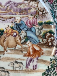 Two fine Chinese Canton famille rose 'mandarin subject' plates, Qianlong