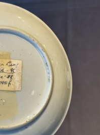 Five Chinese famille rose cups and saucers with horses, birds and flowers, Yongzheng/Qianlong