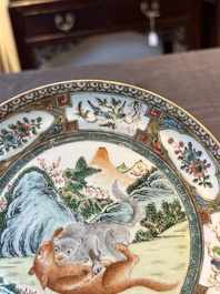 Three unusual Chinese Canton famille rose plates, 19th C.