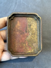 A rare Chinese rectangular bronze box and cover, Ming