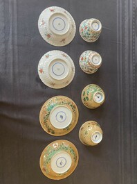 Two pairs of Chinese famille verte cups and saucers, Kangxi