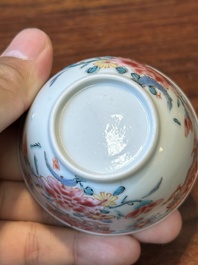 Nine Chinese famille rose cups and eight saucers, Yongzheng/Qianlong