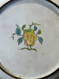 A pair of Chinese Canton enamel 'Fengyiting 鳳儀亭' plates, Yongzheng
