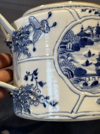 A Chinese blue and white teapot depicting the Whampoa Pagoda and the Pearl River, Qianlong