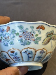 An exceptional Chinese gilt-decorated doucai and famille rose covered bowl with butterflies and floral design, Jiaqing mark and of the period