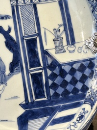 A Chinese blue and white 'Xi Xiang Ji' plate with silver mount, Yongzheng