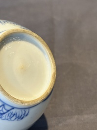 A Chinese blue and white tea caddy and cover with ladies playing music, Kangxi