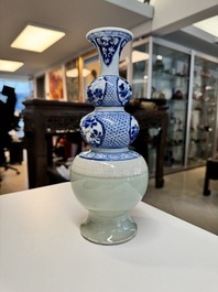A rare Chinese blue and white, celadon-and-ge-glazed triple gourd vase, Kangxi