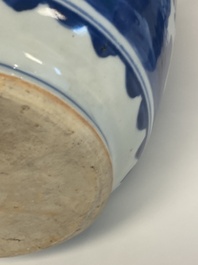 A Chinese blue and white 'Jia Guan Jin Jue 加官晉爵' vase and cover, Transitional period