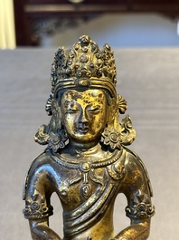 A Sino-Tibetan gilt bronze Buddha Amitayus, dated 1770, Qianlong