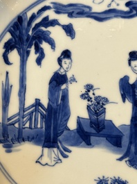 A pair of Chinese blue and white 'Long Eliza' plates, Qi Yu Bao Ding Zhi Zhen 奇玉寶鼎之珍 mark, Kangxi