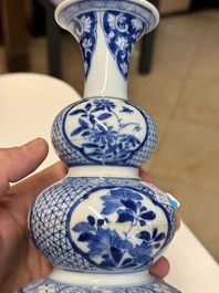 A rare Chinese blue and white, celadon-and-ge-glazed triple gourd vase, Kangxi