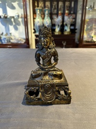 A Sino-Tibetan gilt bronze Buddha Amitayus, dated 1770, Qianlong