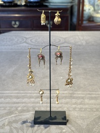 Three pairs of gold earrings with pearls and two gold pendants, Roman Era, 2nd/3rd C.