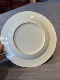 A Chinese famille rose Meissen-style plate and a monogrammed Canton famille rose plate, Qianlong