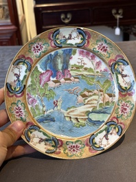 Three unusual Chinese Canton famille rose plates, 19th C.