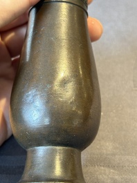 A Chinese archaistic bronze ritual wine vessel, 'zhi 觶', Ming