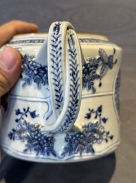 A Chinese blue and white teapot depicting the Whampoa Pagoda and the Pearl River, Qianlong