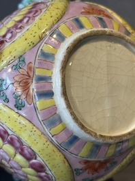 A Chinese famille rose 'Buddhist lion' teapot and cover, Yongzheng