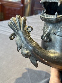 A rare and large Chinese bronze lion-form censer, Southern Song