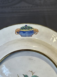 A pair of Chinese Canton enamel 'Fengyiting 鳳儀亭' plates, Yongzheng