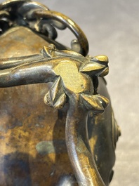 A fine Chinese bronze luduan-form censer and cover, Ming