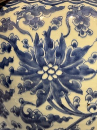 A large Chinese blue and white 'lotus scroll' vase and cover, Kangxi