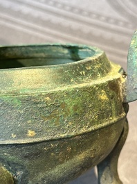 Two Chinese archaic bronze food vessels, 'ding 鼎', Han