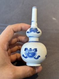 Four Chinese blue and white 'Eight Treasures 八寶' double gourd vases, Kangxi