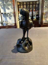 A rare Chinese bronze 'parrot' incense burner, Ming