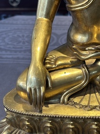 A rare Chinese gilt bronze Buddha Shakyamuni, 18th C.